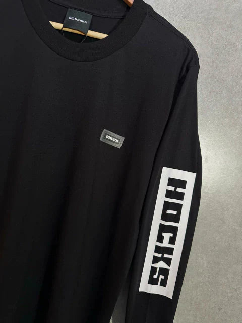 Camiseta Manga Longa Hocks Logo Letter Preta