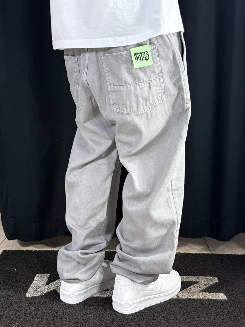 Calça Jeans Baggy Denim Cinza Claro