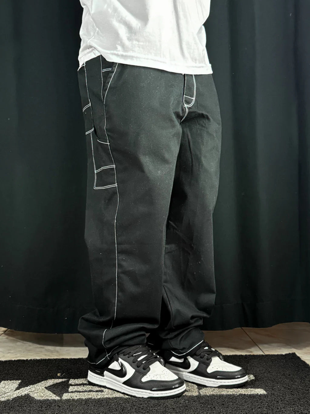 Calça Sarja Hocks Baggy Preta Contraste