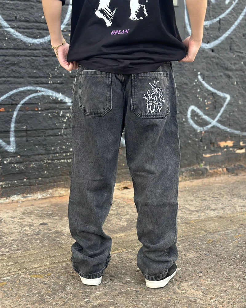 Calça Jeans Baggy Trip Side Grafite Estonada