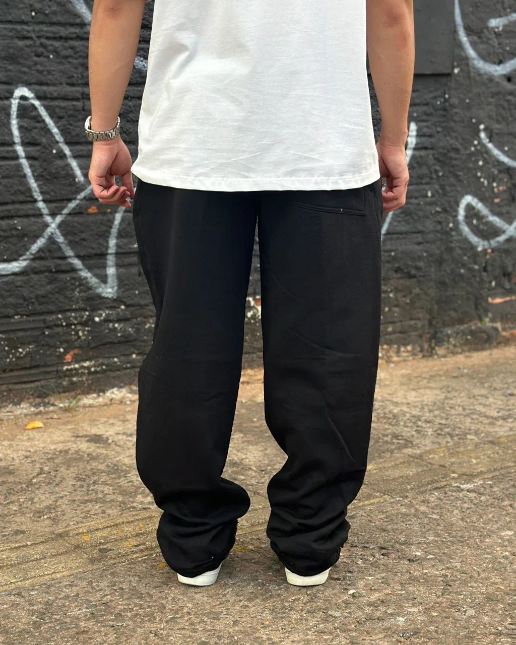 Calça Moleton Baggy Mj Denim Preta